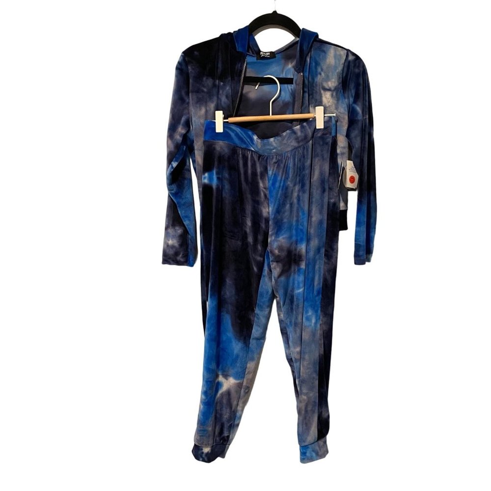 NWT Jolie and Joy YOUTH size Large jacket and pant set blue tie dye pattern